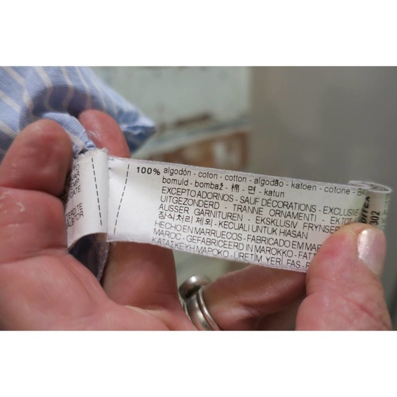 Zara Pinstripe Button Down Backwards Collared Patches Blouse - Picture 5 of 6